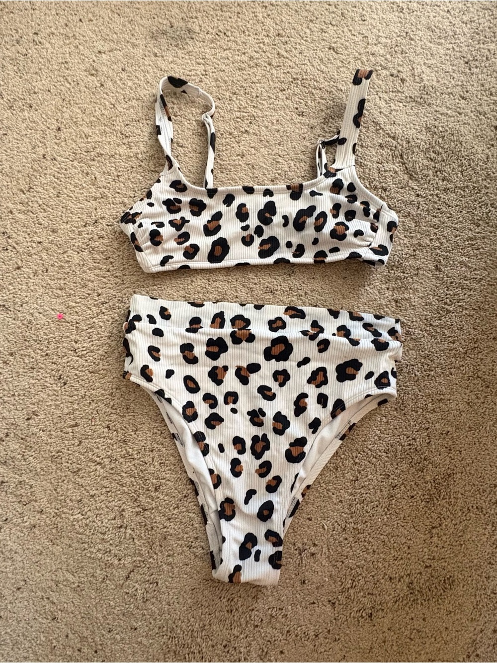 Xhilaration Leopard Print Ribbed Bikini Set - White, Black, Brown